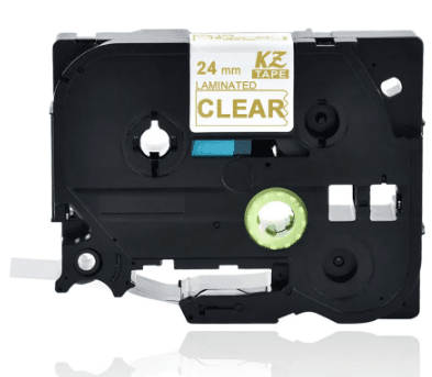 Brother TZe154 Tape Guld tekst på gennemsigtig tape – 24mm x 8m – Uoriginal