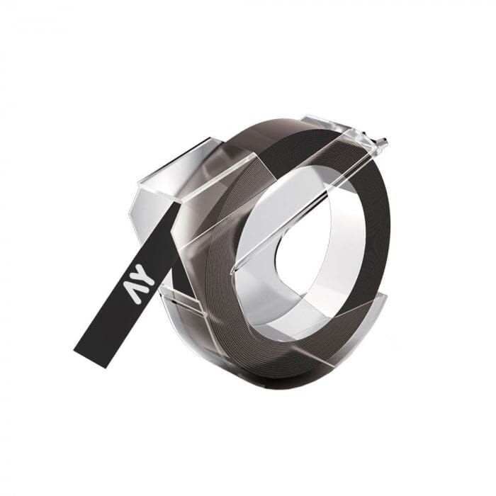 Dymo 3D tape hvid på sort plastiktape – 9mm x 3m, S0898130, Kompatibel