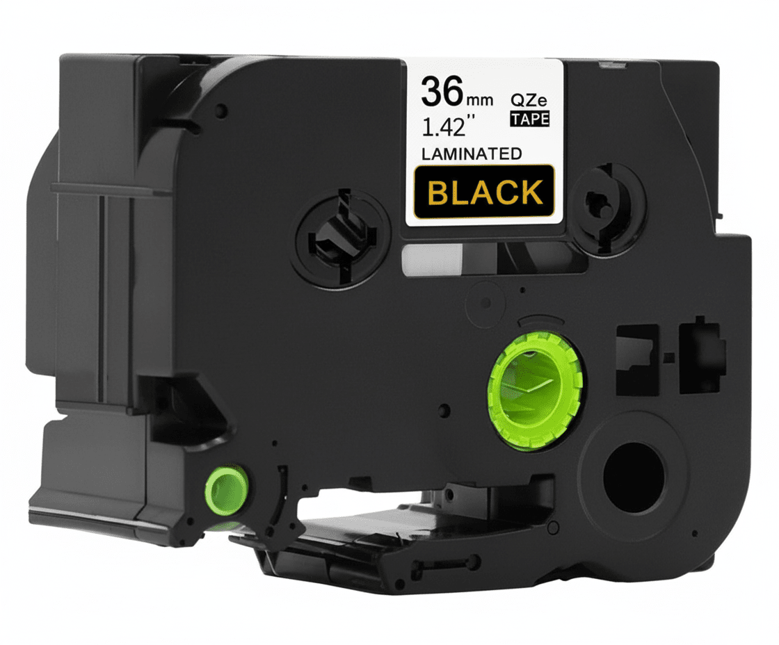 Brother Tze-364 Tape Guld tekst på sort tape – 36mm x 8m – Uoriginal