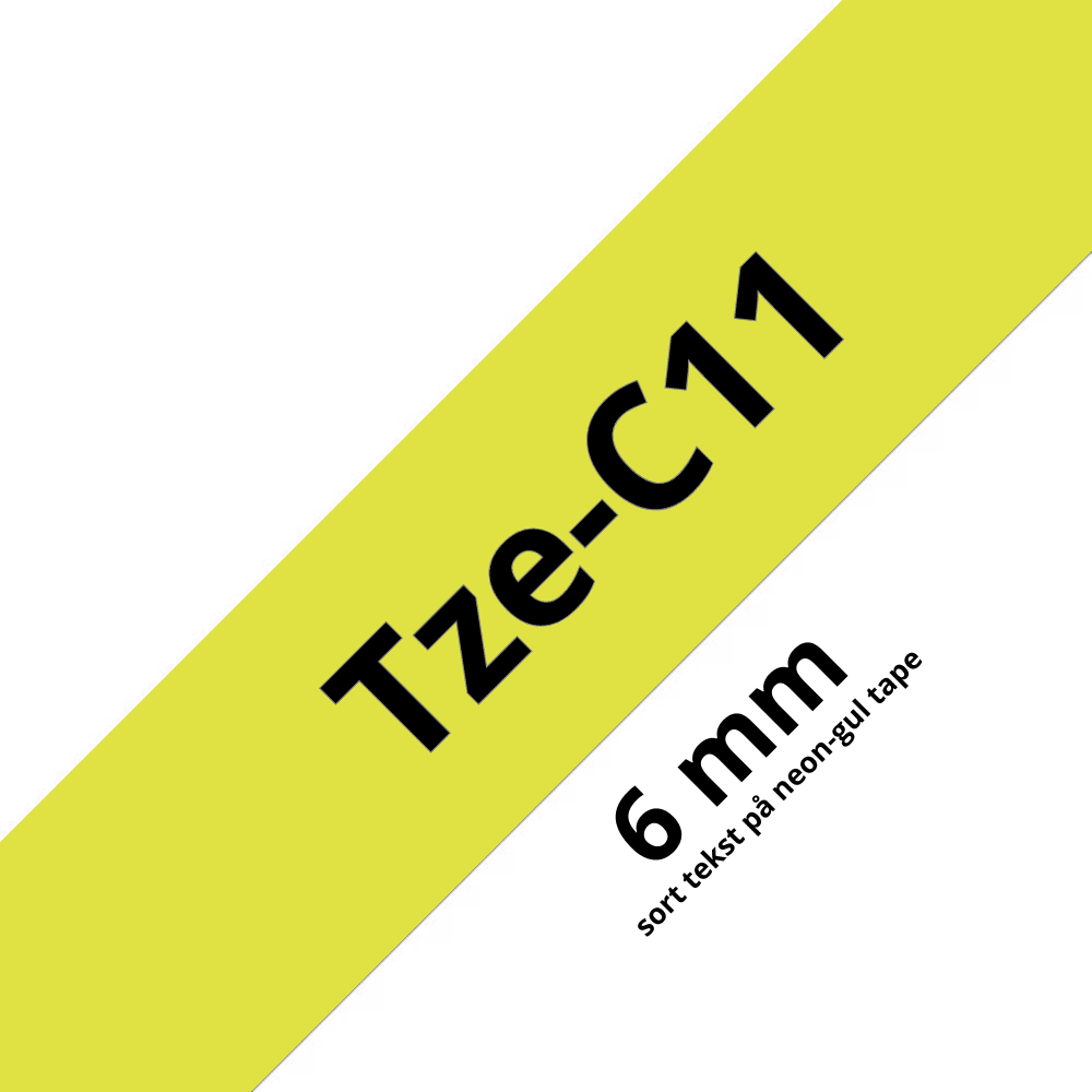 Brother TZe-C11 Tape Sort tekst på neon-gul tape – 6mm x 8m – Uoriginal