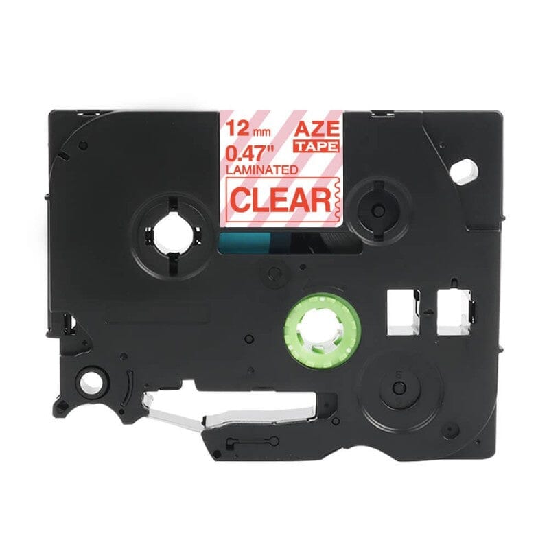 Brother TZe132 Tape rød tekst på gennemsigtig tape – 12mm x 8m – Uoriginal