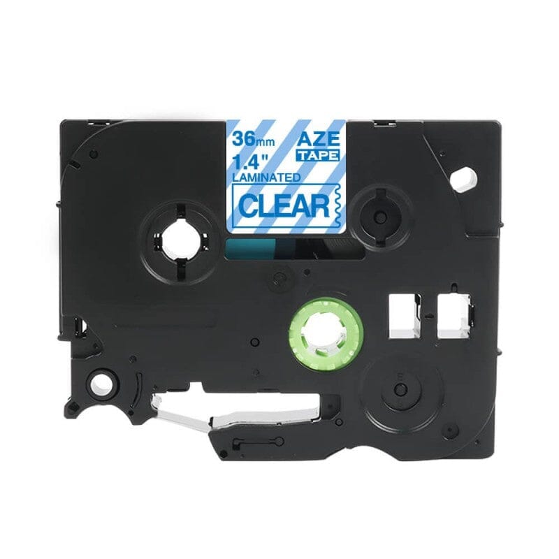 Brother TZe163 Tape blå tekst på gennemsigtig tape – 36mm x 8m – Uoriginal