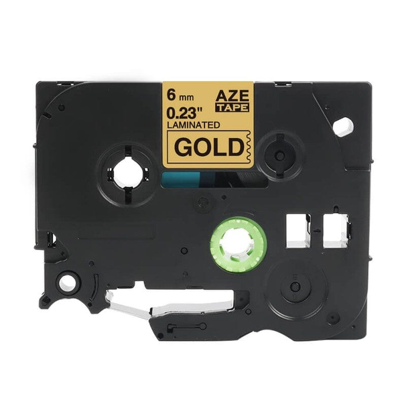 Brother Tze811 Tape sort tekst på guld tape – 6mm x 8m – Uoriginal